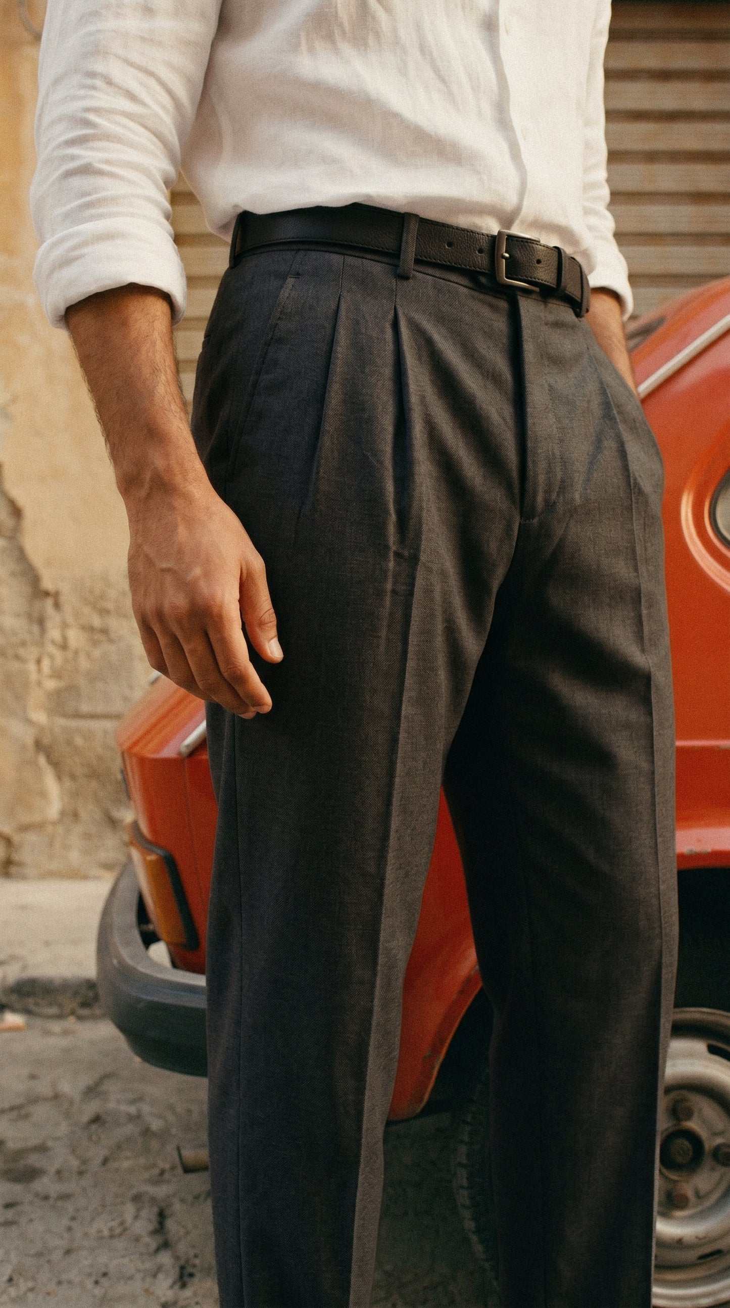 Charcoal Grey Double Pleated Pants