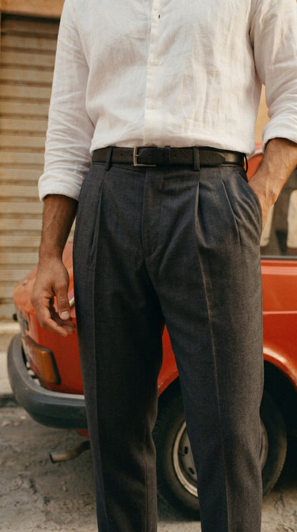 Charcoal Grey Double Pleated Pants