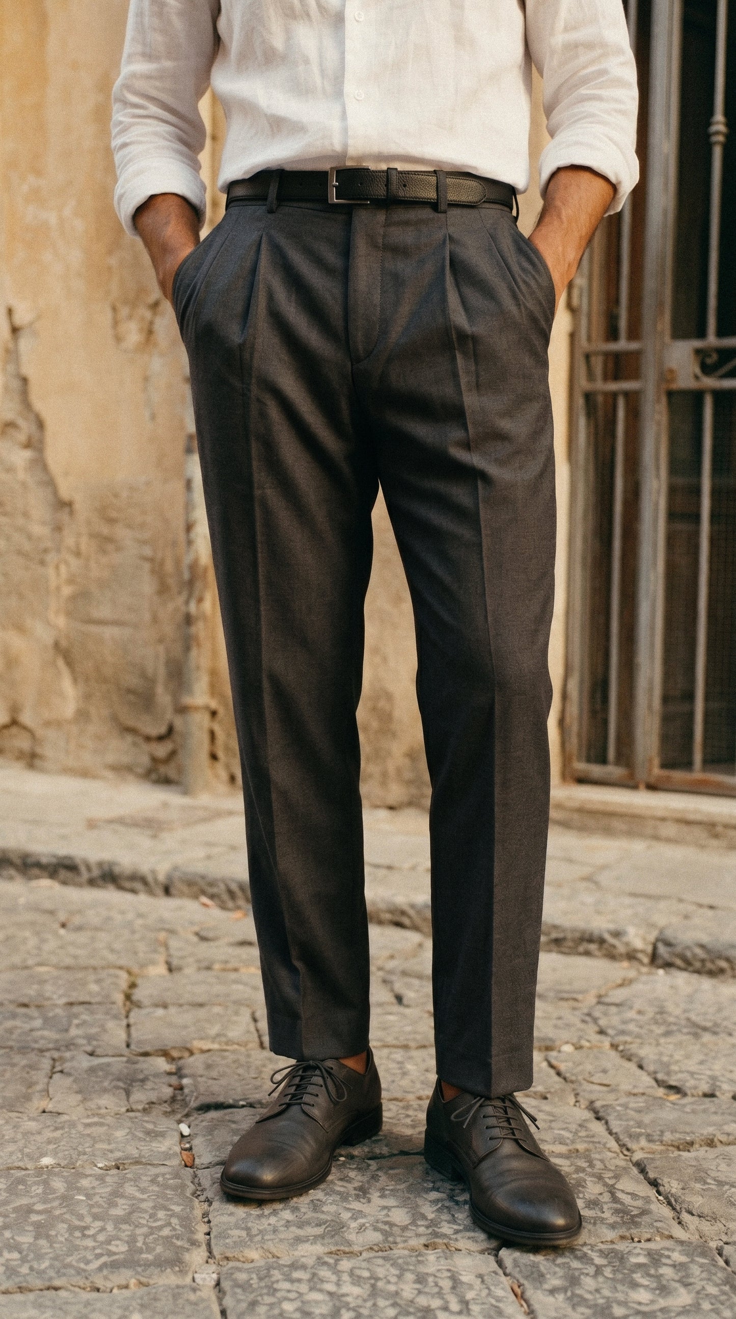 Charcoal Grey Double Pleated Pants