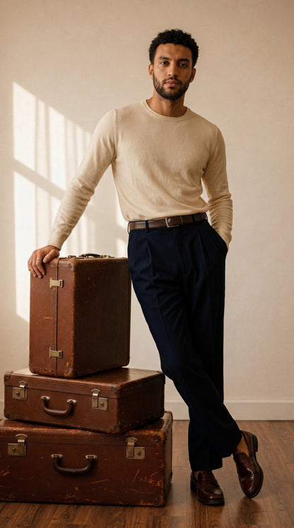Deep Navy Double Pleated Pants