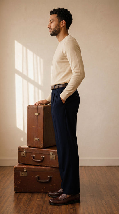 Deep Navy Double Pleated Pants
