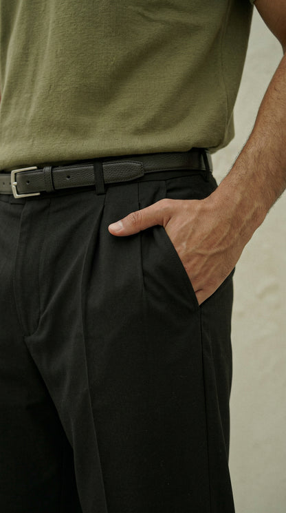 Midnight Black Double Pleated Pants