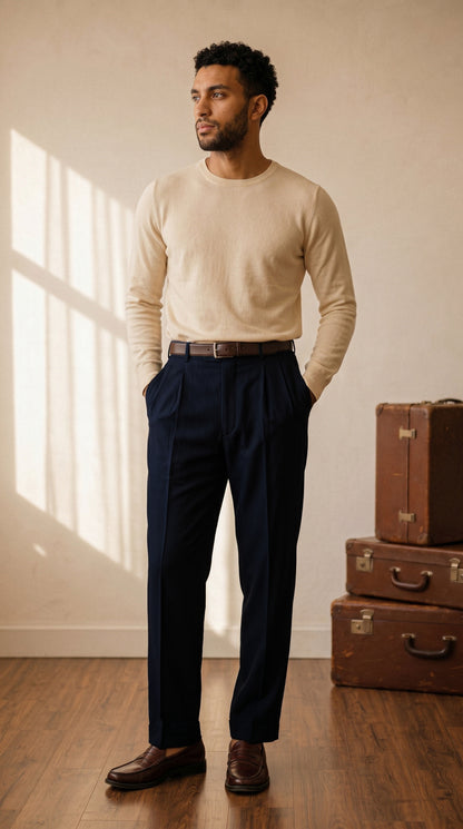 Deep Navy Double Pleated Pants