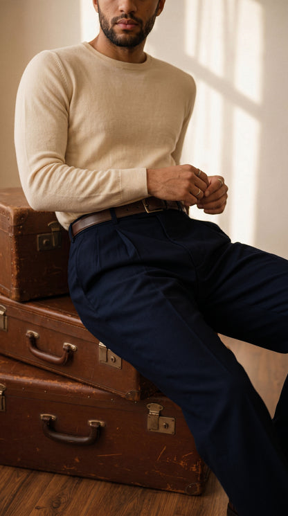 Deep Navy Double Pleated Pants