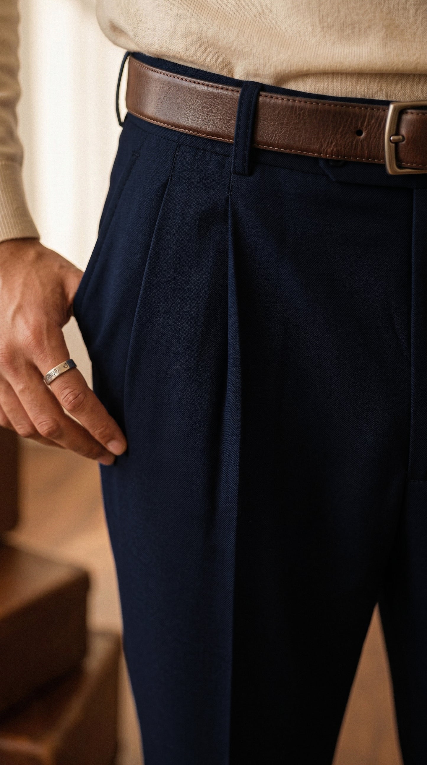 Deep Navy Double Pleated Pants