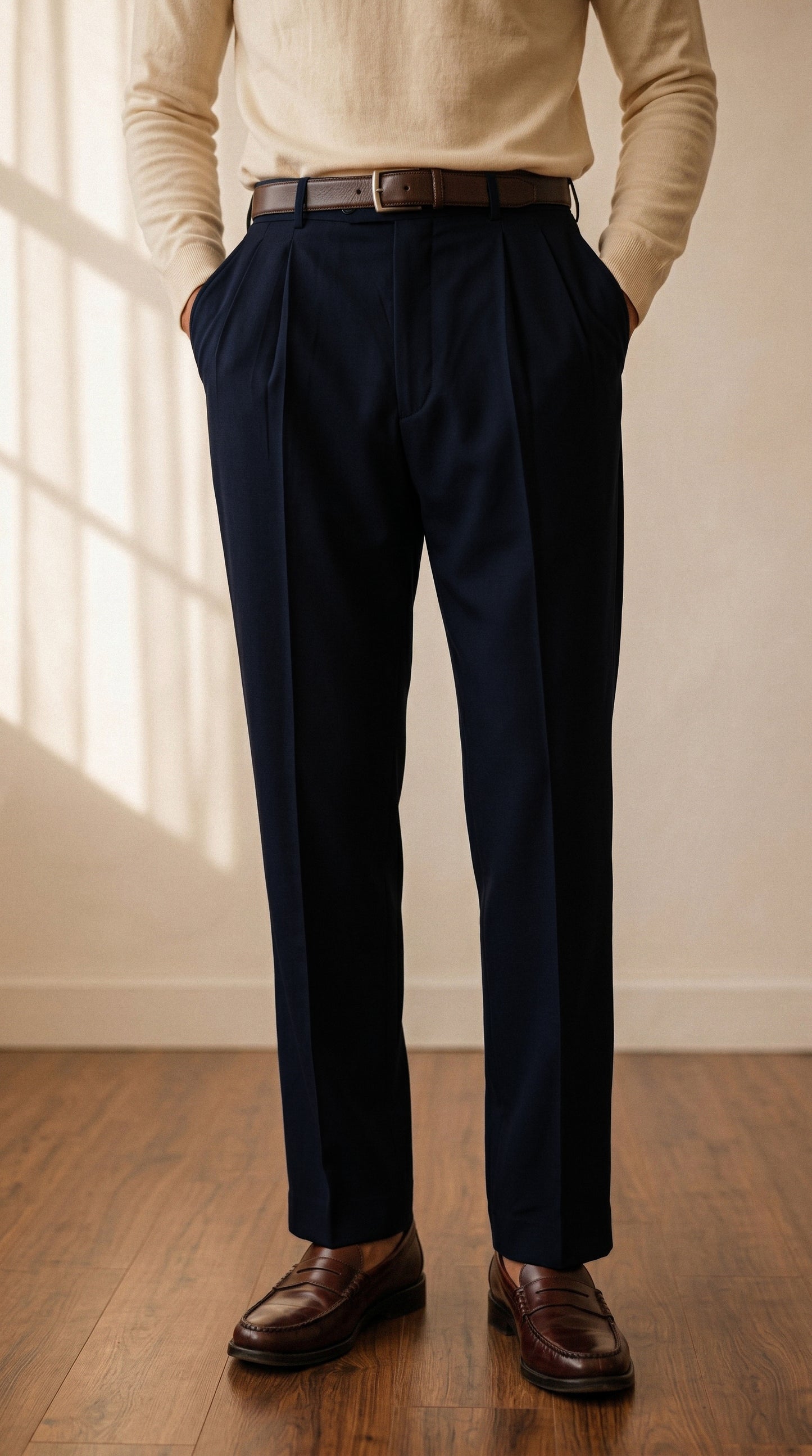 Deep Navy Double Pleated Pants