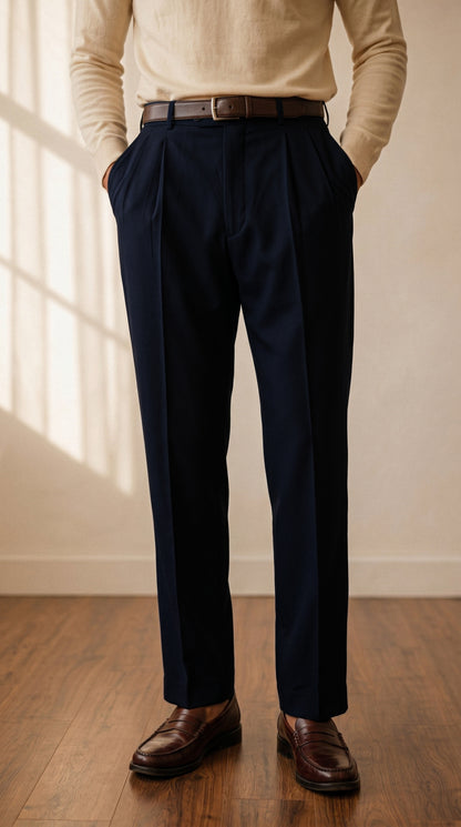 Deep Navy Double Pleated Pants