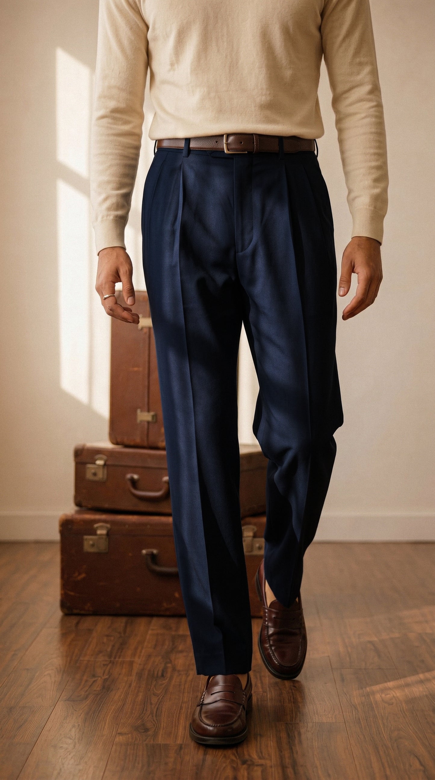 Deep Navy Double Pleated Pants