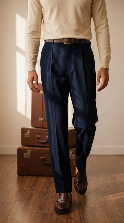 Deep Navy Double Pleated Pants