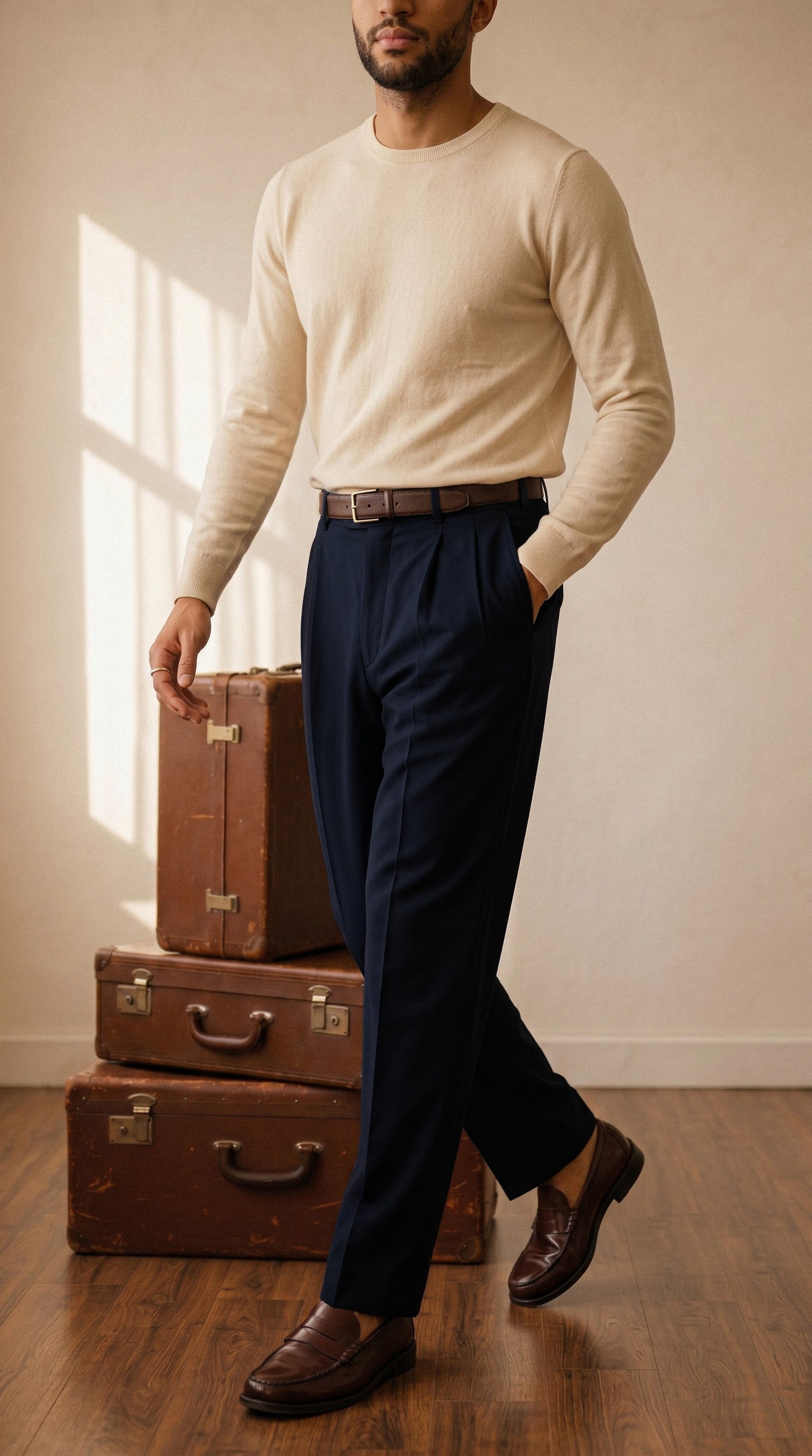 Deep Navy Double Pleated Pants