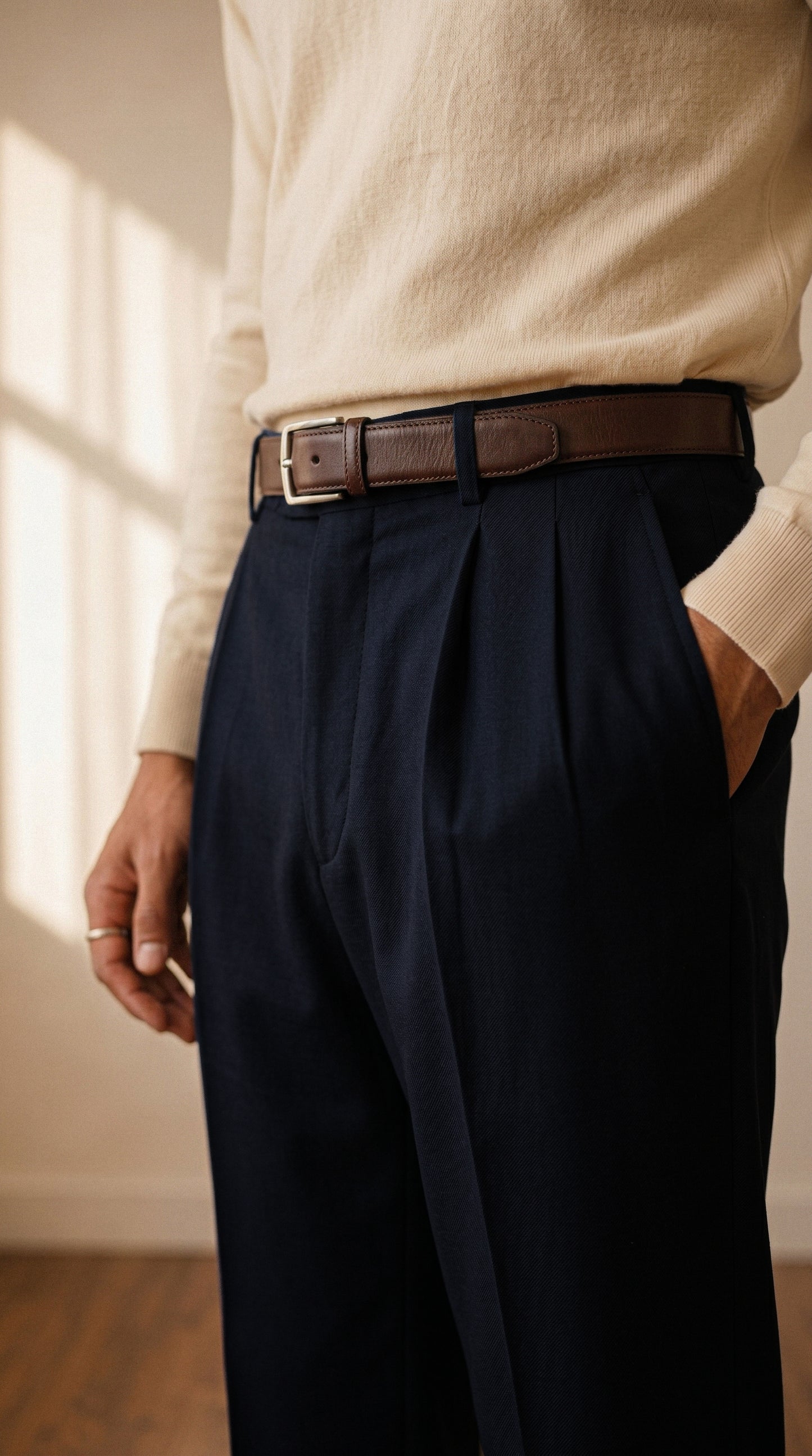 Deep Navy Double Pleated Pants