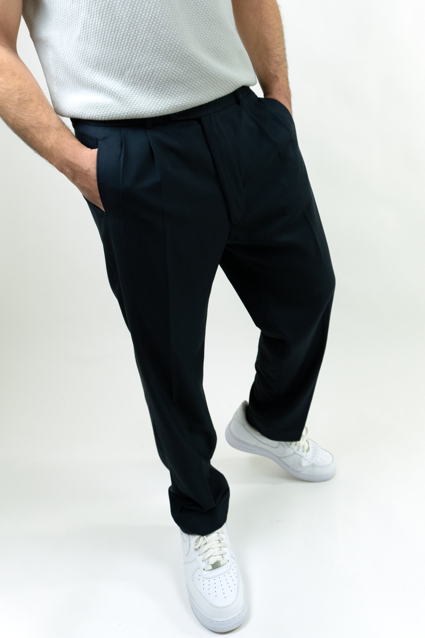 Deep Navy Double Pleated Pants